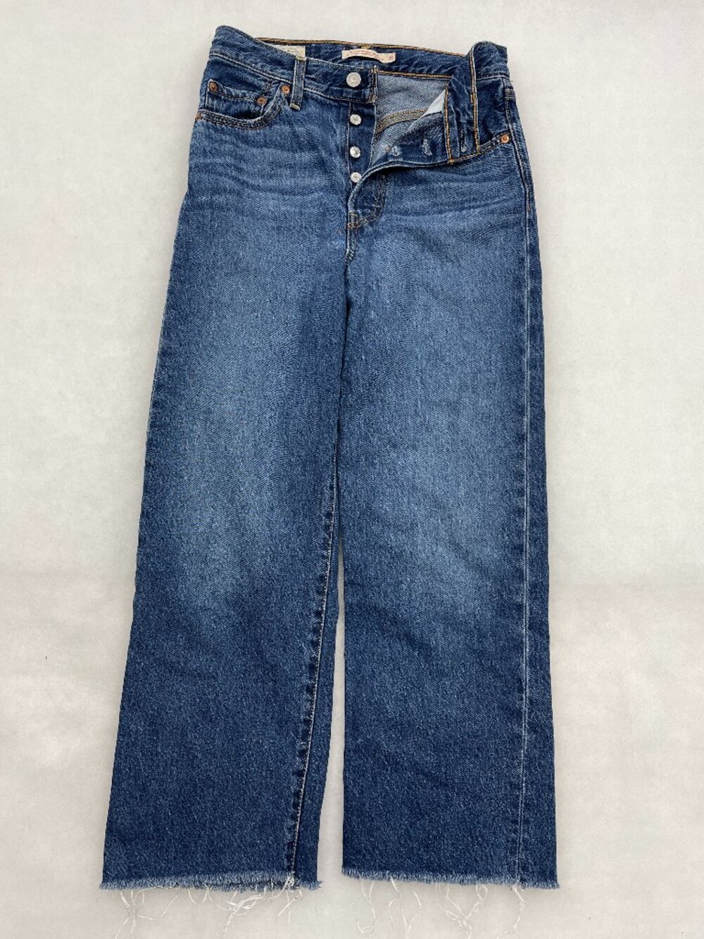 Levi's Premium Ribcage Straight Big E Raw Hem Blue Jeans Women's 26 Fits 26x27